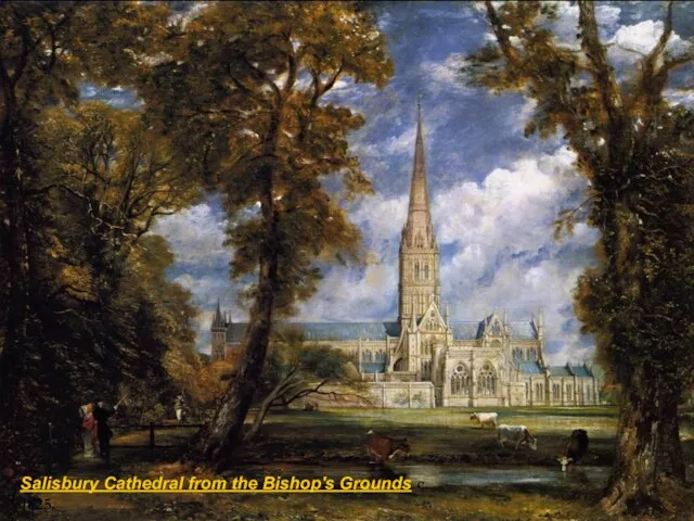 Salisbury Cathedral from the Bishop's Grounds c. 1825. Salisbury Cathedral from the Bishop's Grounds c. 1825.