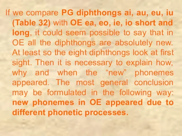 If we compare PG diphthongs ai, au, eu, iu (Table 32) with