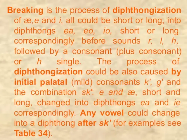 Breaking is the process of diphthongization of æ,e and i, all could