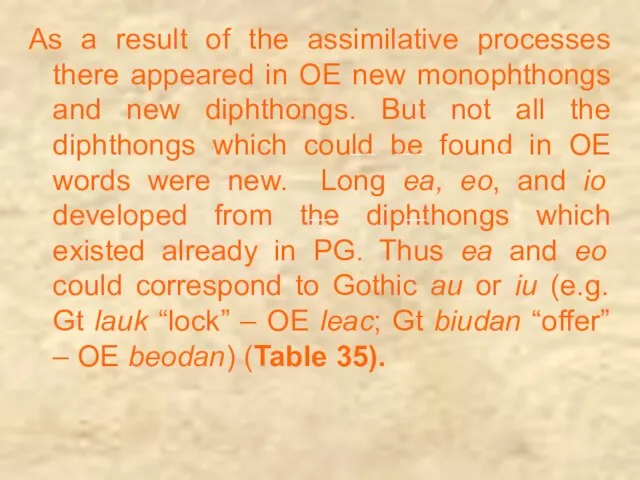As a result of the assimilative processes there appeared in OE new