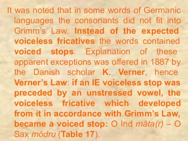 It was noted that in some words of Germanic languages the consonants