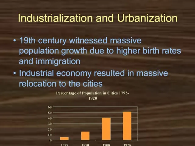 Industrialization and Urbanization 19th century witnessed massive population growth due to higher