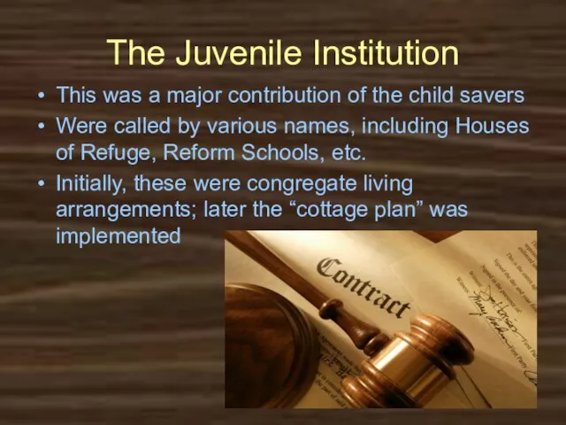 The Juvenile Institution This was a major contribution of the child savers