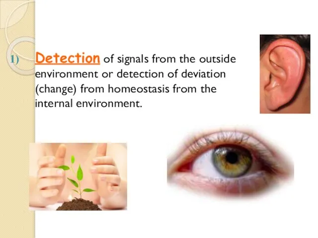 Detection of signals from the outside environment or detection of deviation (change)