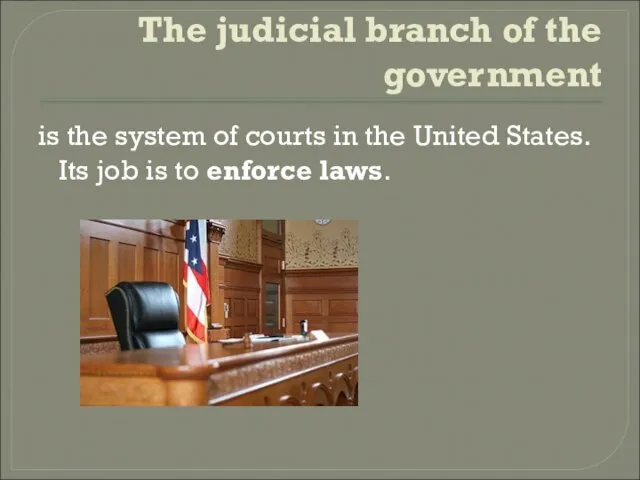 The judicial branch of the government is the system of courts in