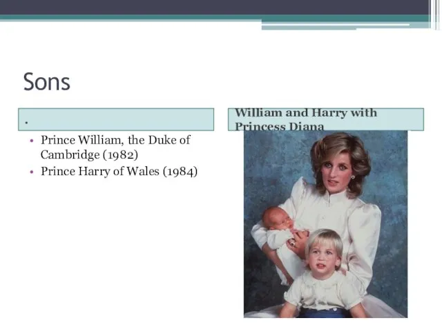 Sons . William and Harry with Princess Diana Prince William, the Duke