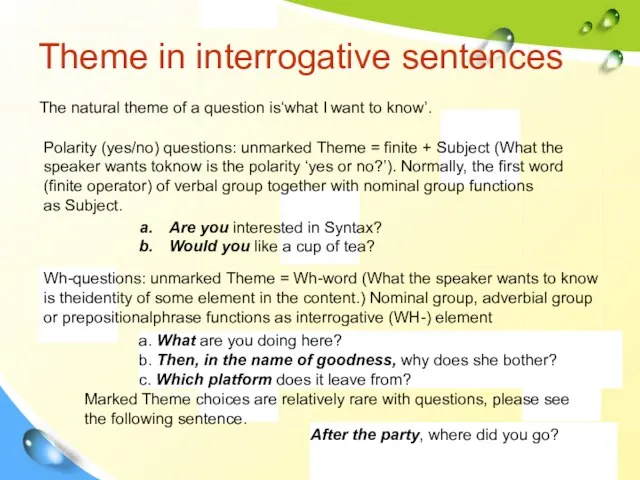 Theme in interrogative sentences in here The natural theme of a question