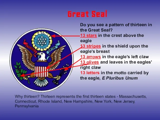 Do you see a pattern of thirteen in the Great Seal? 13