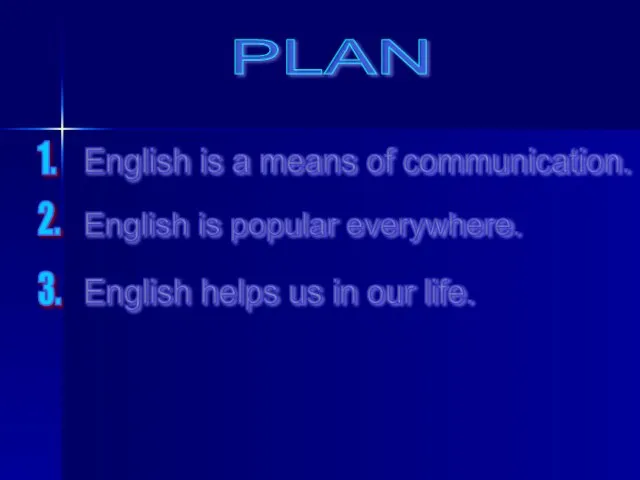 PLAN English is a means of communication. 1. 2. English is popular