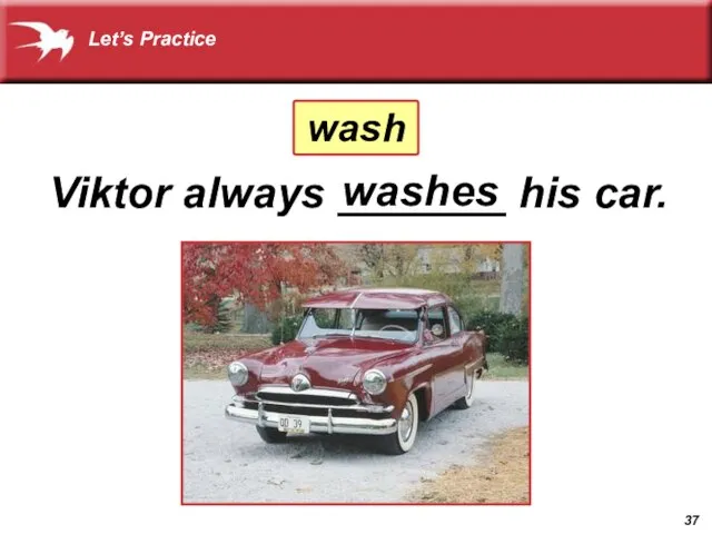 Viktor always _______ his car. washes wash Let’s Practice