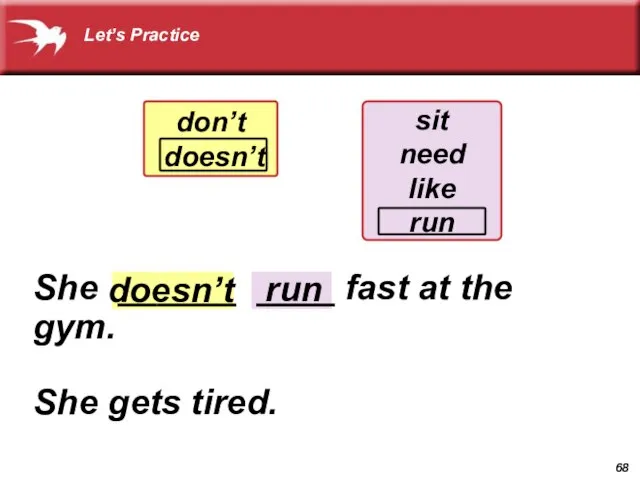 don’t doesn’t sit need like run run doesn’t She ______ ____ fast