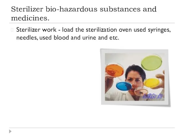 Sterilizer bio-hazardous substances and medicines. Sterilizer work - load the sterilization oven