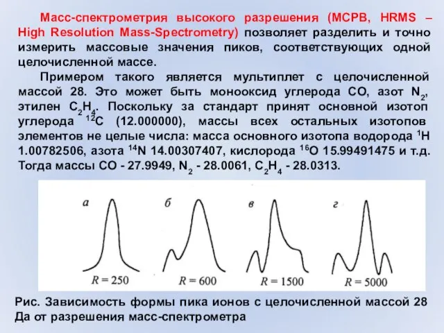 Масс-спектрометрия высокого разрешения (МСРВ, HRMS – High Resolution Mass-Spectrometry) позволяет разделить и