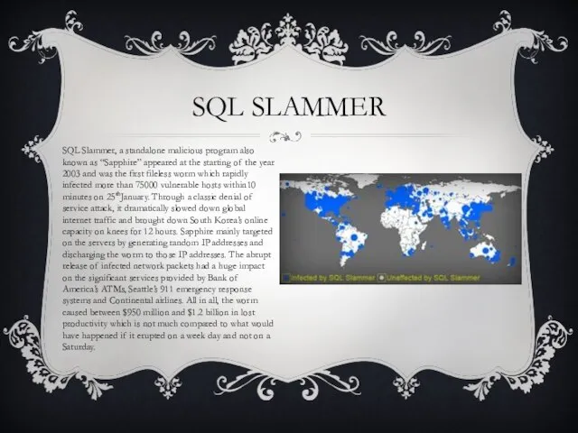 SQL Slammer, a standalone malicious program also known as “Sapphire” appeared at