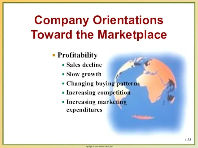 1- Company Orientations Toward the Marketplace Profitability Sales decline Slow growth Changing