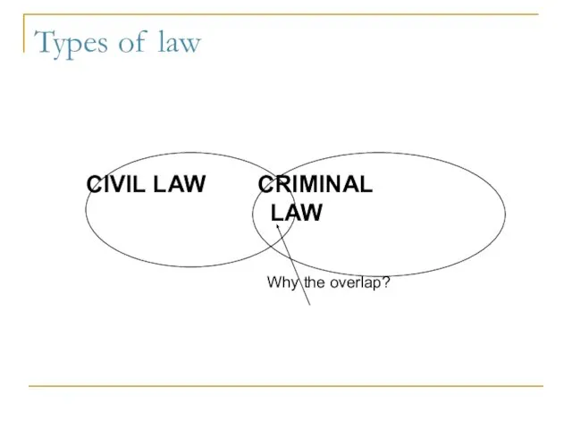 CIVIL LAW CRIMINAL LAW Why the overlap? Types of law