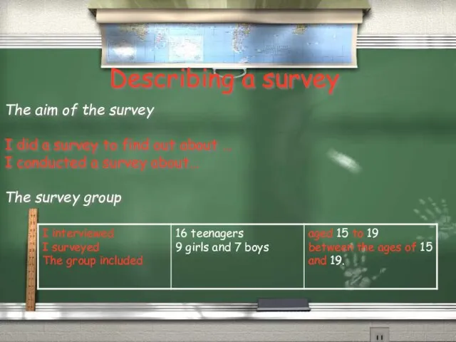 Describing a survey The aim of the survey I did a survey
