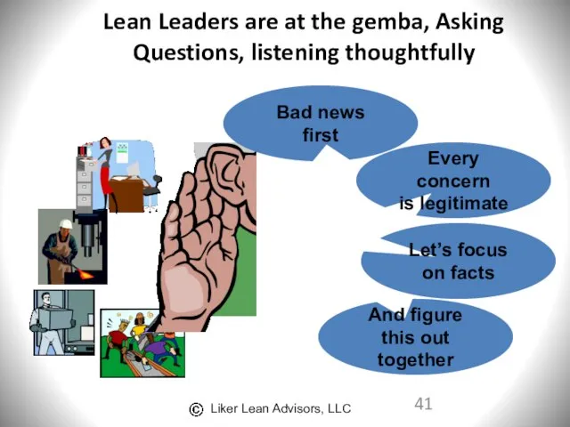 Lean Leaders are at the gemba, Asking Questions, listening thoughtfully Bad news