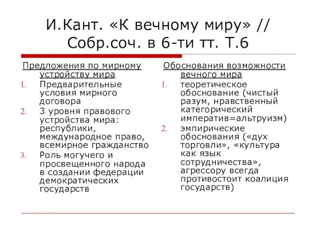 И.Кант. «К вечному миру» // Собр.соч. в 6-ти тт. Т.6 Предложения по