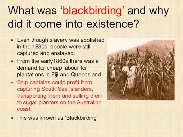 What was ‘blackbirding’ and why did it come into existence? Even though