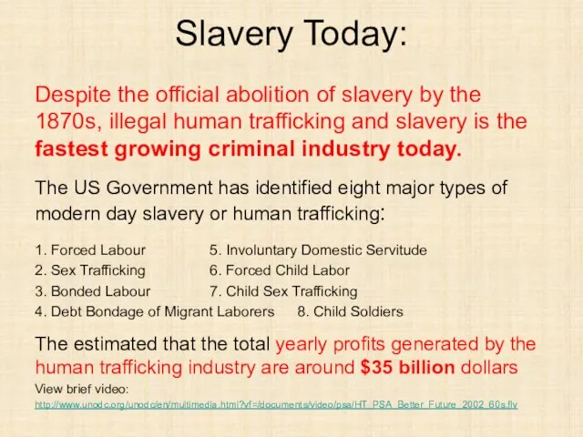 Slavery Today: Despite the official abolition of slavery by the 1870s, illegal