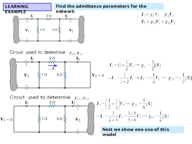 LEARNING EXAMPLE Find the admittance parameters for the network Next we show