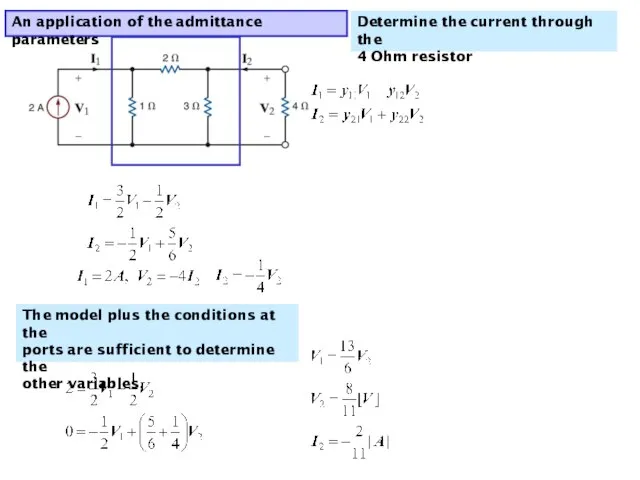 An application of the admittance parameters The model plus the conditions at