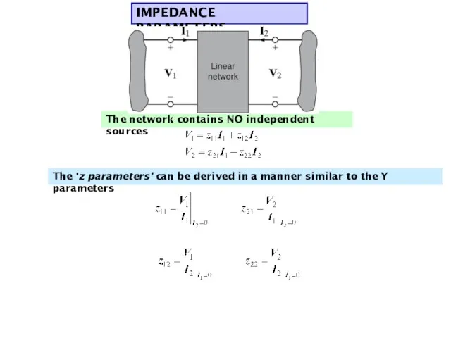IMPEDANCE PARAMETERS The network contains NO independent sources