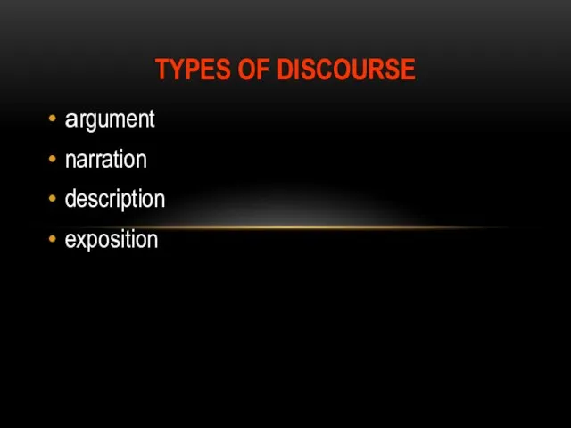 TYPES OF DISCOURSE argument narration description exposition