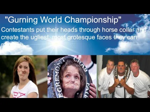 "Gurning World Championship" Contestants put their heads through horse collar and create