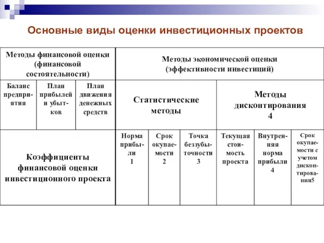 Основные виды оценки инвестиционных проектов