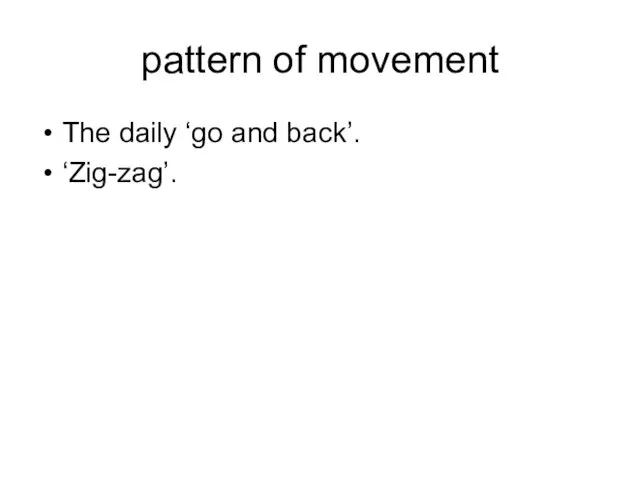 pattern of movement The daily ‘go and back’. ‘Zig-zag’.