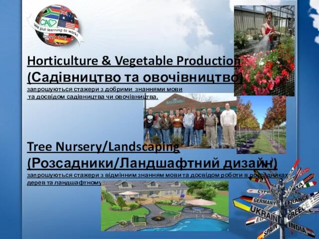 Horticulture & Vegetable Production (Садівництво та овочівництво) запрошуються стажери з добрими знаннями