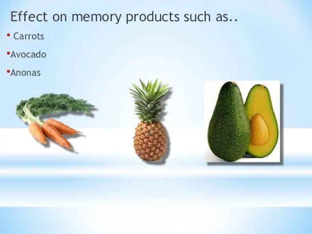 Effect on memory products such as.. Carrots Avocado Anonas