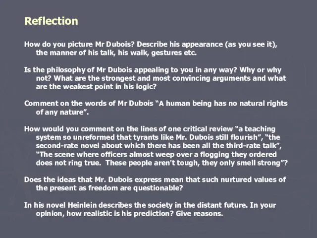 Reflection How do you picture Mr Dubois? Describe his appearance (as you