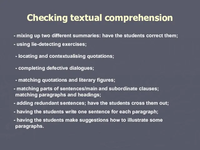 Checking textual comprehension mixing up two different summaries: have the students correct