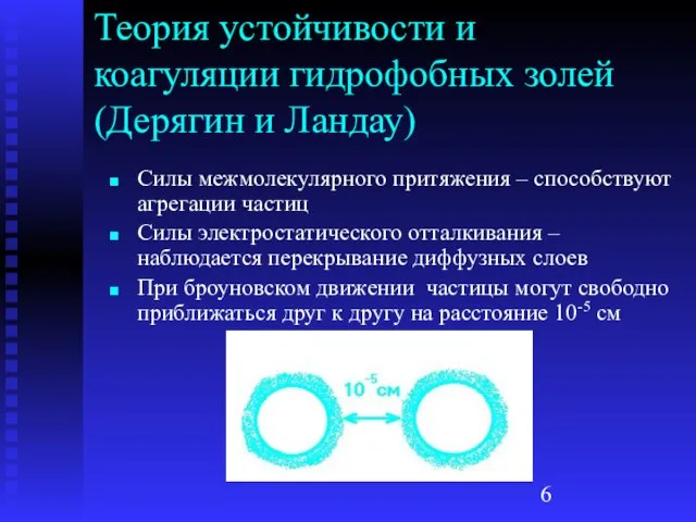 Теория устойчивости и коагуляции гидрофобных золей (Дерягин и Ландау) Силы межмолекулярного притяжения