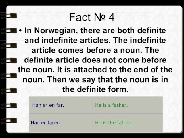 Fact № 4 In Norwegian, there are both definite and indefinite articles.