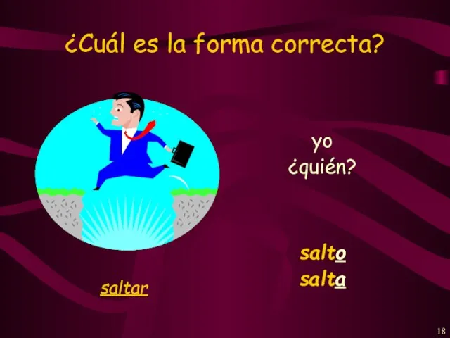 ¿Cuál es la forma correcta? yo salto ¿quién? salta saltar