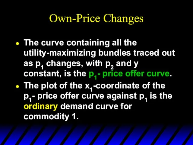 Own-Price Changes The curve containing all the utility-maximizing bundles traced out as