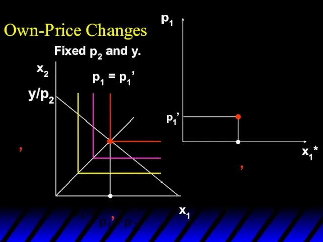 p1 x1* Fixed p2 and y. Own-Price Changes x1 x2 p1’ ’