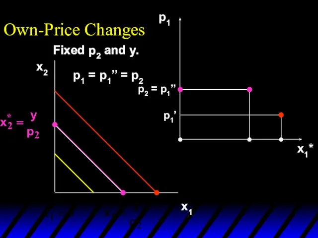 Fixed p2 and y. Own-Price Changes x2 x1 p1 x1* Fixed p2