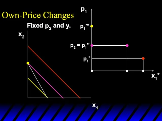 Fixed p2 and y. Own-Price Changes x2 x1 p1 x1* Fixed p2