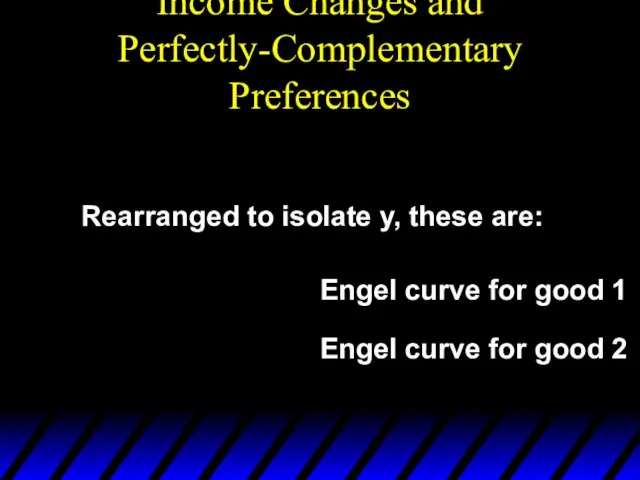 Income Changes and Perfectly-Complementary Preferences Rearranged to isolate y, these are: Engel