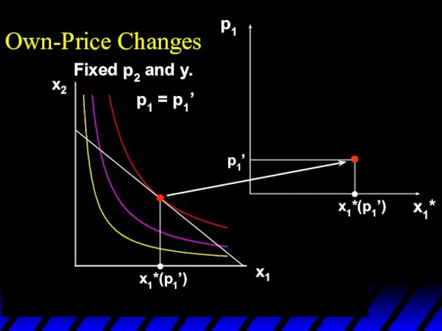 x1*(p1’) p1 x1*(p1’) p1’ x1* Own-Price Changes Fixed p2 and y. p1 = p1’