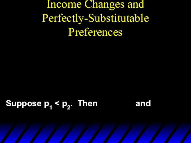 Income Changes and Perfectly-Substitutable Preferences Suppose p1 and