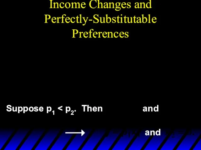 Income Changes and Perfectly-Substitutable Preferences Suppose p1 and and