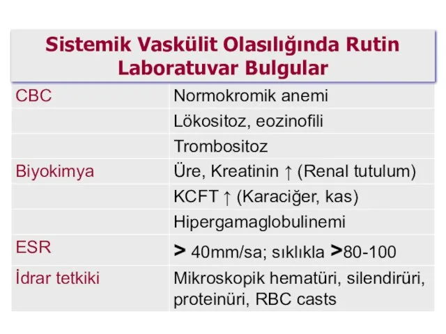 Sistemik Vaskülit Olasılığında Rutin Laboratuvar Bulgular