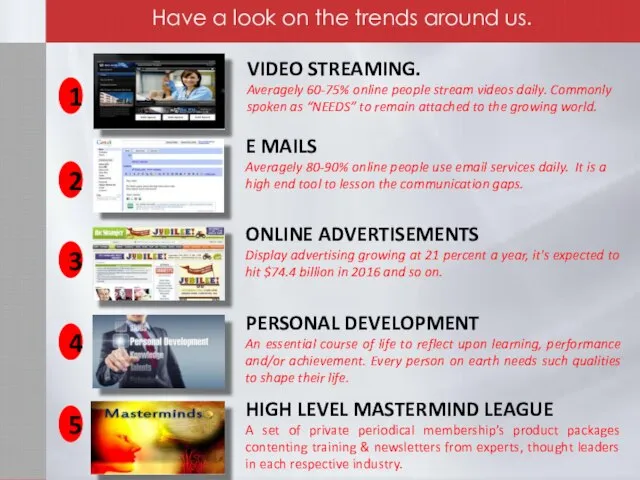 VIDEO STREAMING. Averagely 60-75% online people stream videos daily. Commonly spoken as