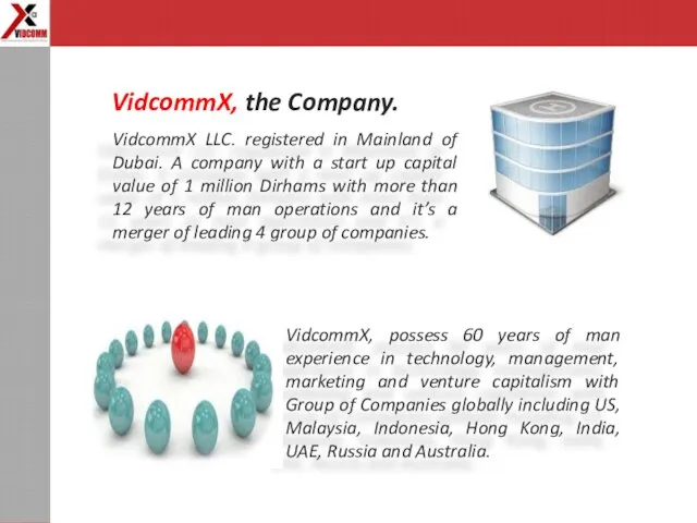 VidcommX LLC. registered in Mainland of Dubai. A company with a start